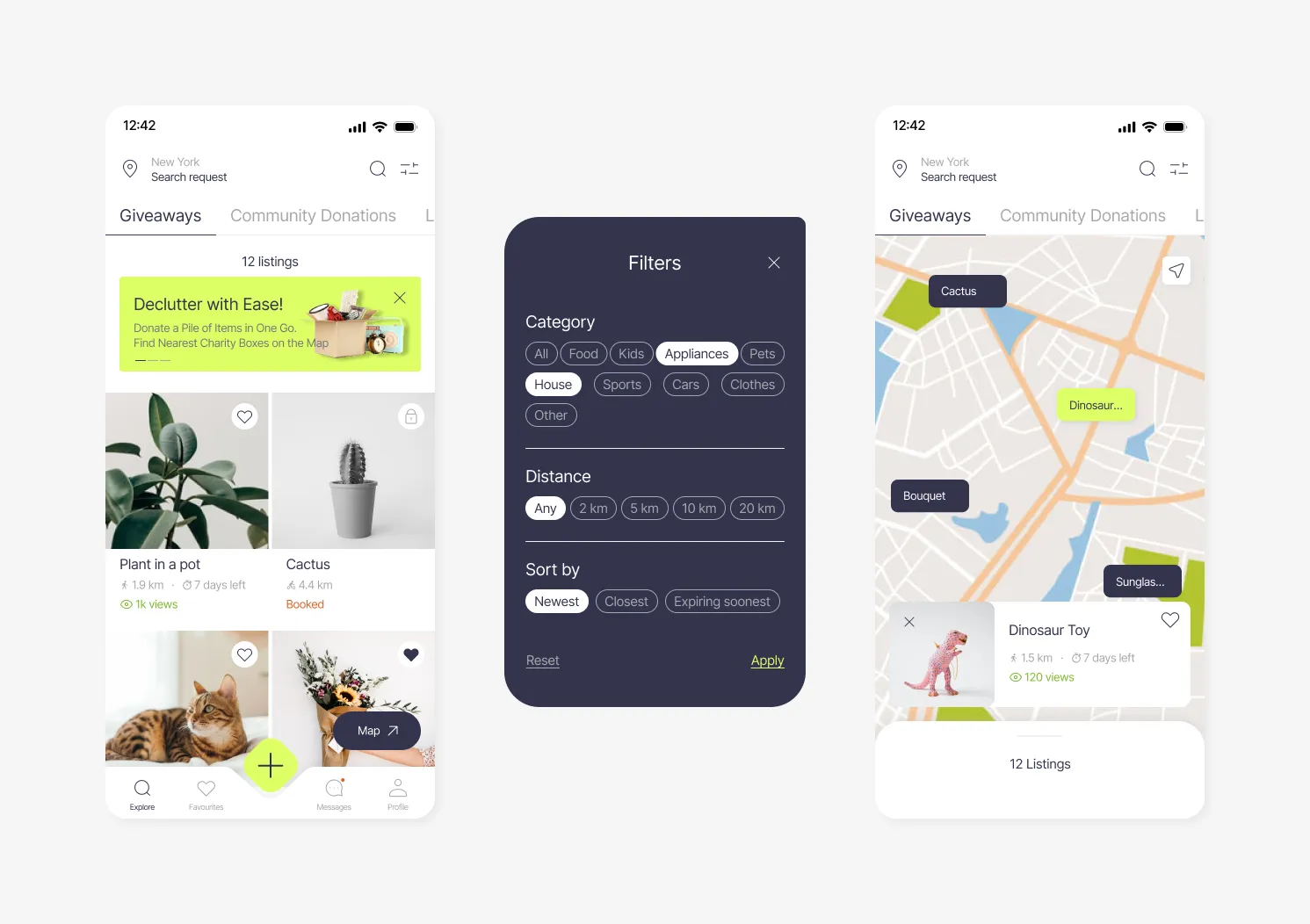 Main page prototype showing giveaways, community donations, and local services